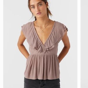 O'Neill Taupe Ruffled Blouse